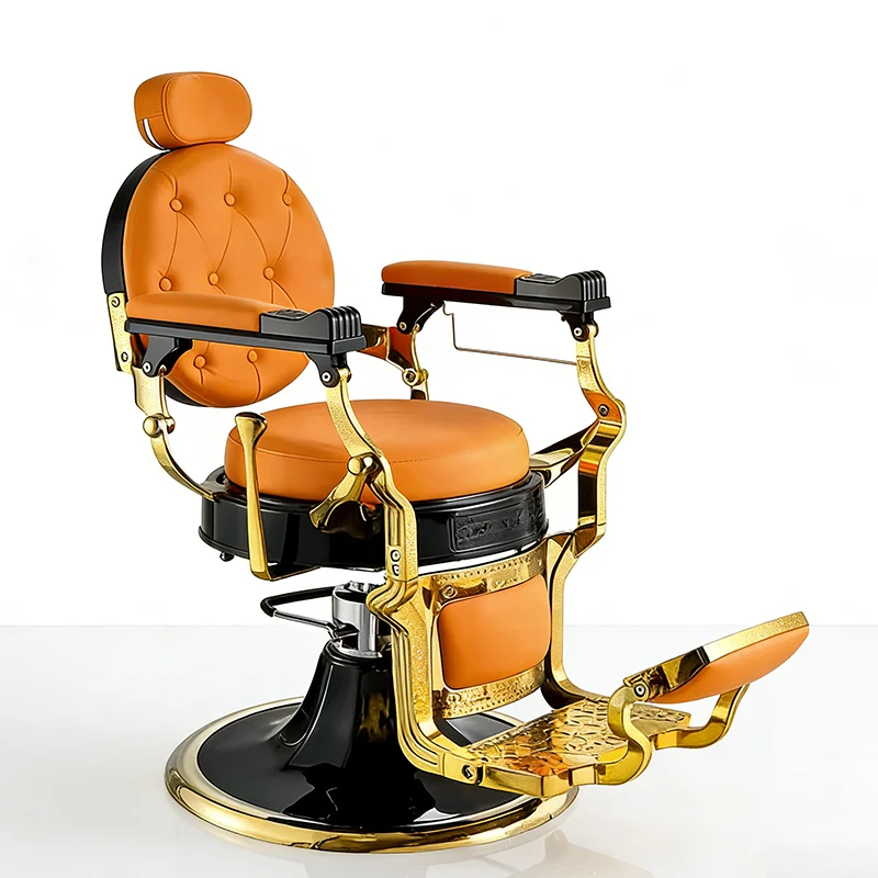 Luxury Gold Frame Barbershop Furniture extra Large Pump Hairdressing Shaving Chair Modern Heavy Duty Hydraulic Barber Chair