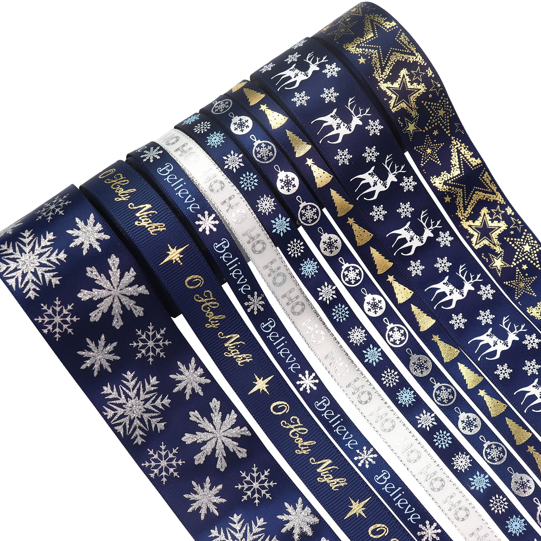 Navy Blue Christmas Ribbon,Holiday Printed Grosgrain Satin Ribbon, Christmas Ribbon Bows for Wreaths,Gift Wrapping,Sewing