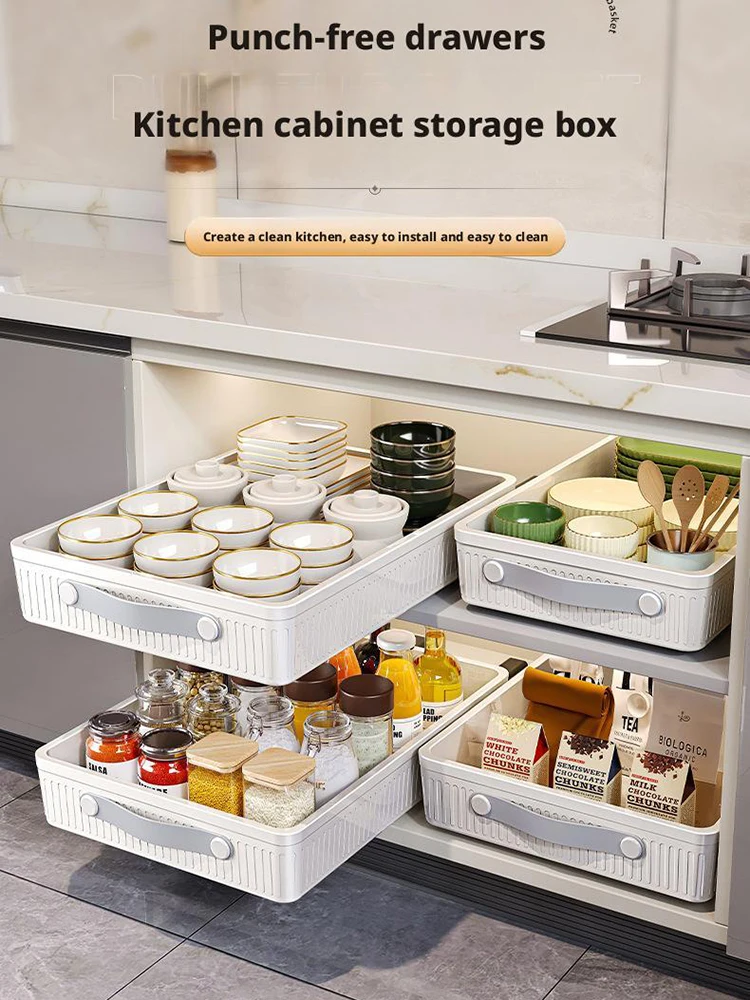

Seasoning Pull-out Drawer Storage Box Rack Cabinet Bowls Chopsticks Sliding Pantry Shelf Kitchen Slide Out Pantry Basket Shelves