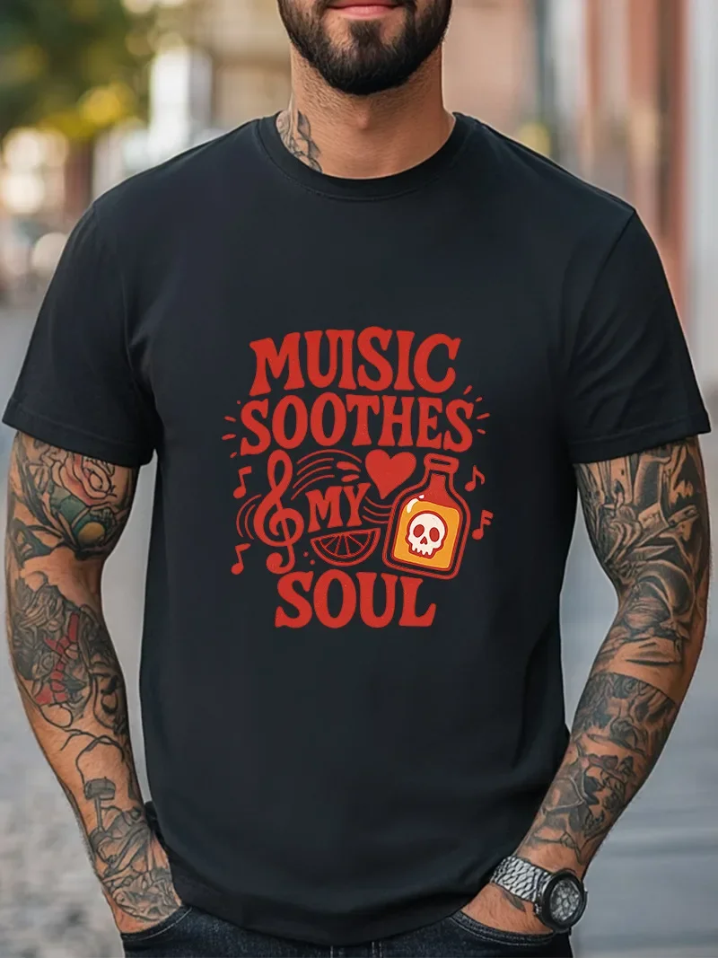 Music Soothes My Soul T-Shirt Fun Tequila & Tunes Graphic Tee Party Unisex Tee