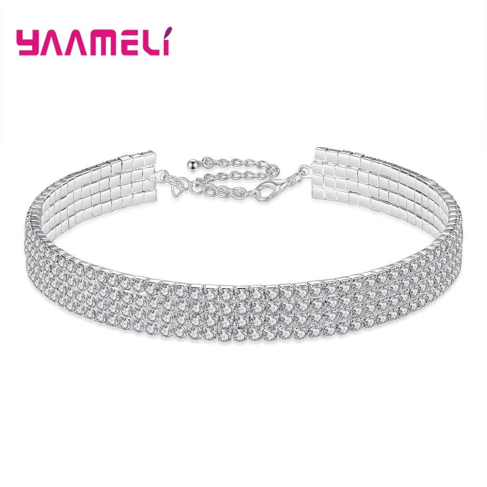 Shining Rhinestone 4 Styles Collar Choker 925 Silver Needle Iced Out Crystal Necklace Charms Statement Luxury Neck Jewelry