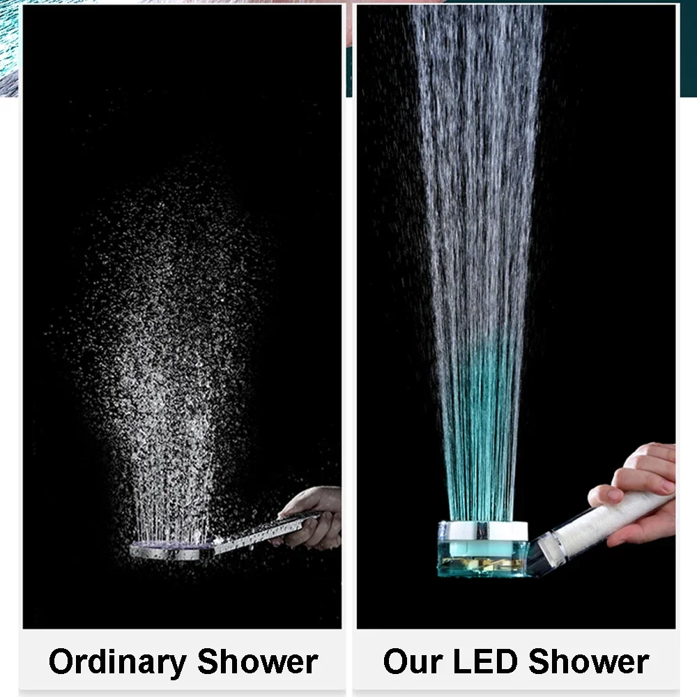 Bathroom Shower Head Light LED Color Changing Temperature Sensor High Pressure Nozzle