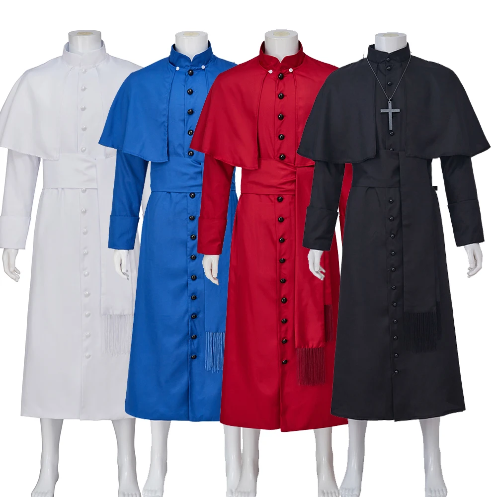 

Средневековый викторианский стимпанк ряса костюм священника ретро сплошной цвет Хэллоуин карнавал косплей халат пальто