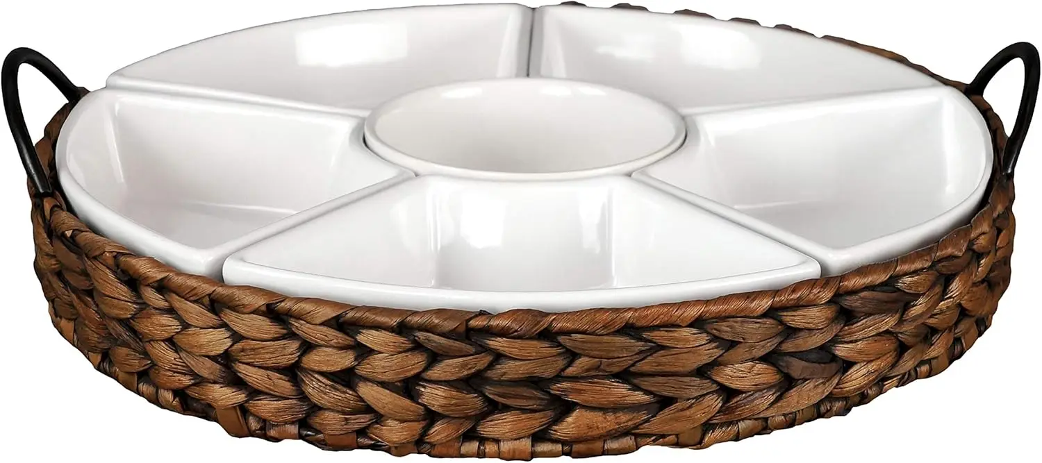 

Gold Divided Serving Tray Set with Handle, 7-Piece Party Platters for Snacks and Fruits, Portable for Indoor Outdoor Events