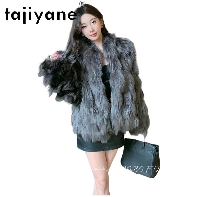 معطف فرو الثعلب الطبيعي 100% من TAJIYANE للنساء فاخر بياقة واقفة وسترة من الفرو الحقيقي ملابس نسائية شتوية 2025 سترات فروي Fourrure
