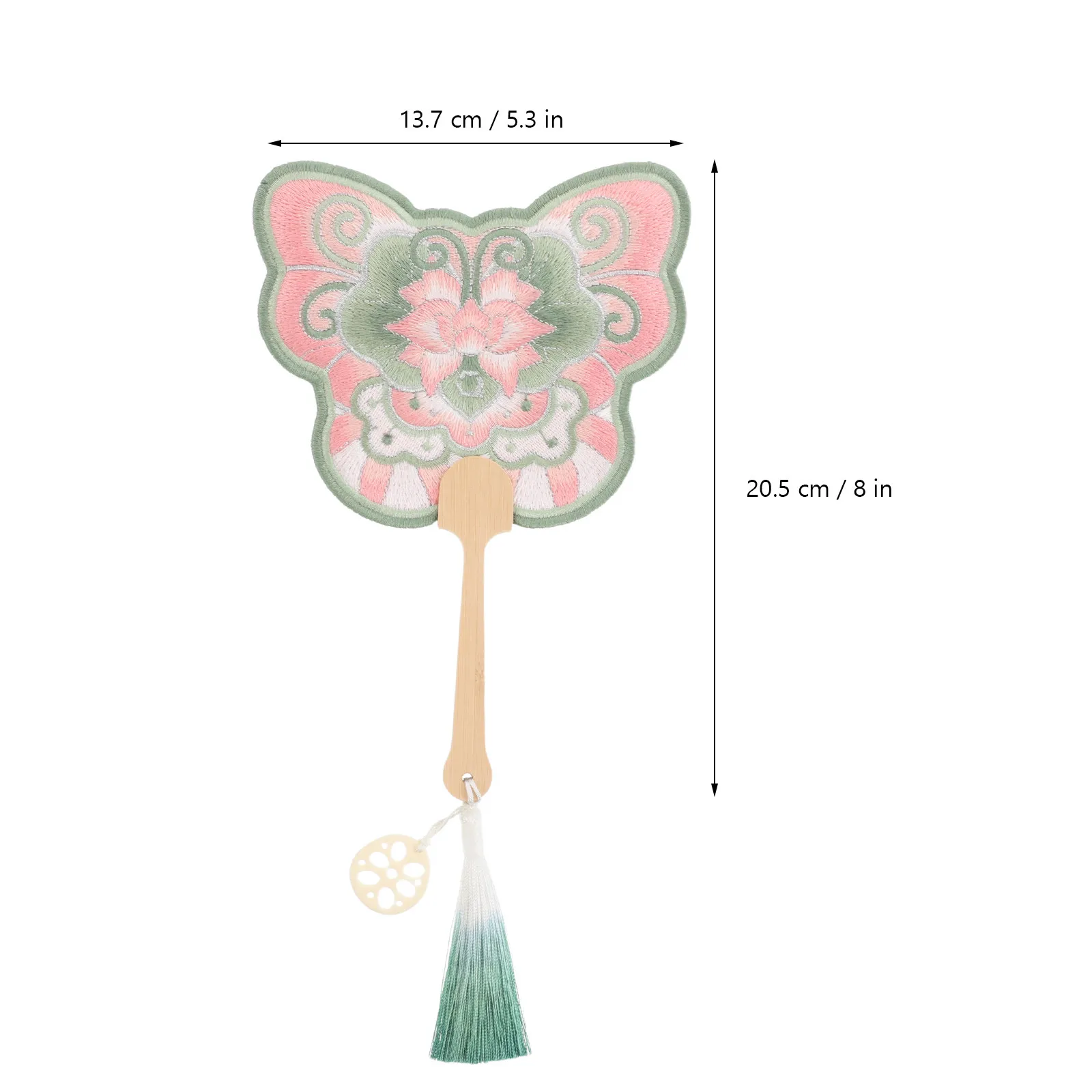 Chinese Floral Fan Embroidered Lotus Design Handheld Wooden Handle Traditional Round Fan Wedding Party Decoration