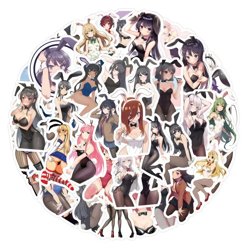 10/25/50pcs Bunny Girl Anime Stickers Cartoon DIY Creative Beauty Stickers Waterproof Graffiti Stickers