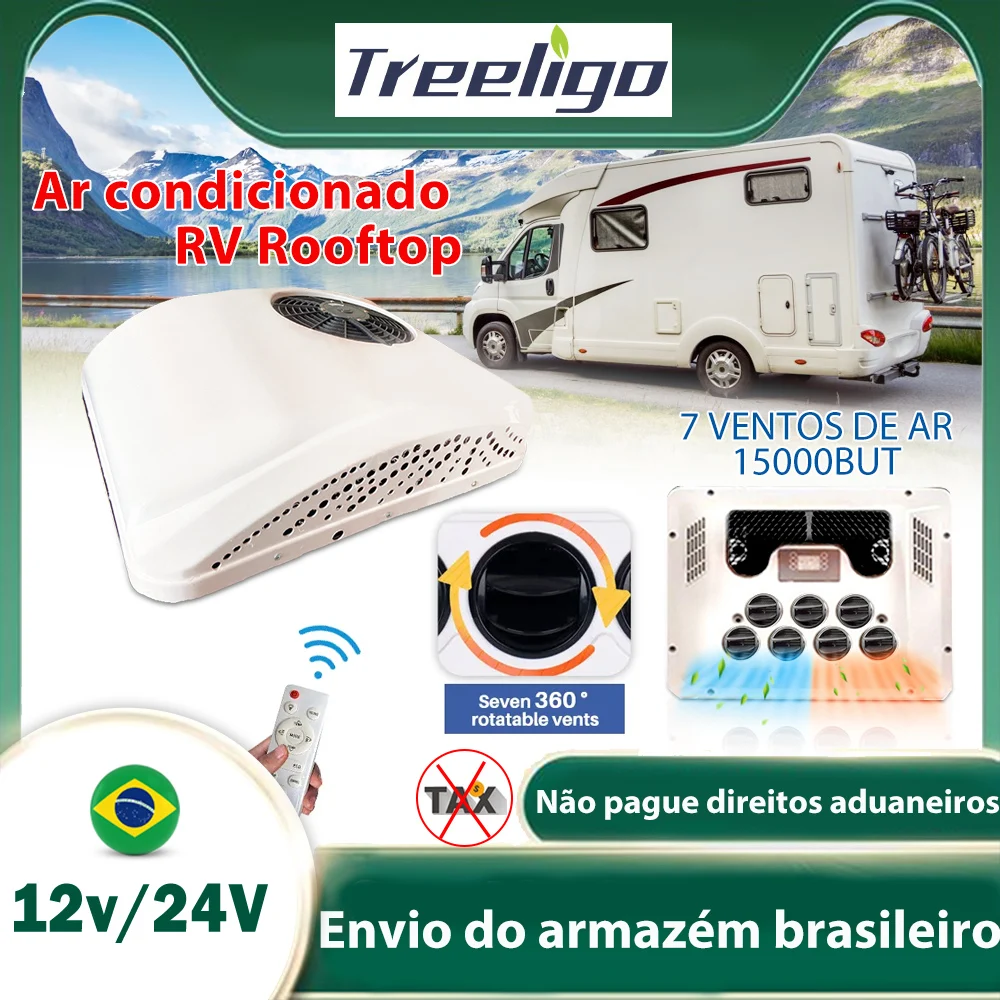 Treeligo 24V RV Roof Air Conditioner Heat and Cool 12V RV Electric Rooftop Parking ac for Truck Camper Van Caravans Motor home