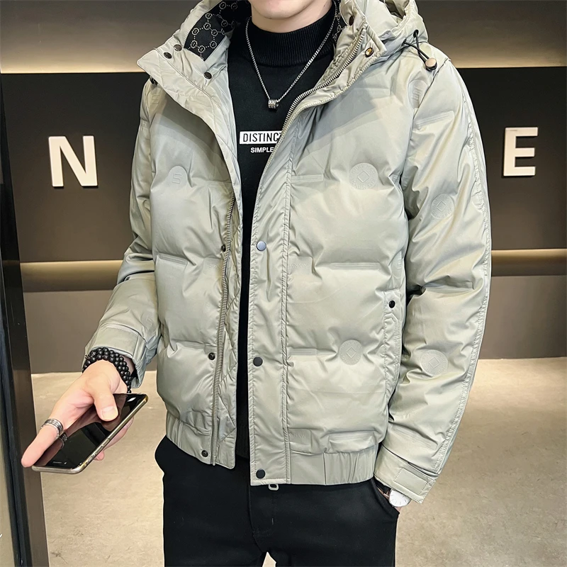 Solid Color Men's Hooded Duck Down Jackets 2023 Autumn Winter Casual Plus Size L-5XL Warm Puffer Coat Hat Detachable Down Parkas