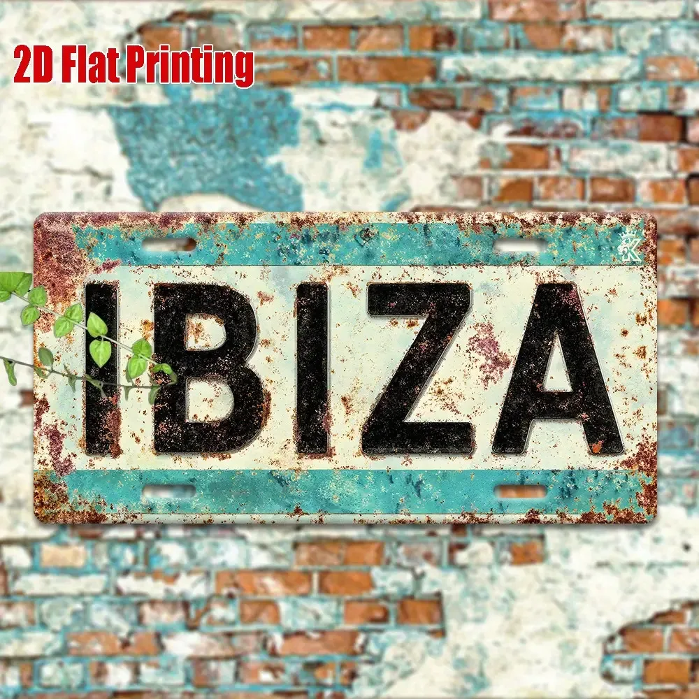 IBIZA Vintage Rusted Metal License Plate 2D Flat Printing Tin Sign Retro Wall Decor Bar Home Travel Souvenir