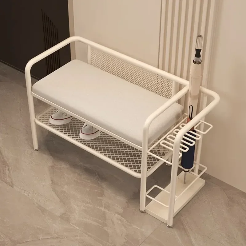 Nordic Shoe Change Stool - Creative Iron Art Entrance Bench with Umbrella Holder, Multifunctional Shoe Rack with Seating