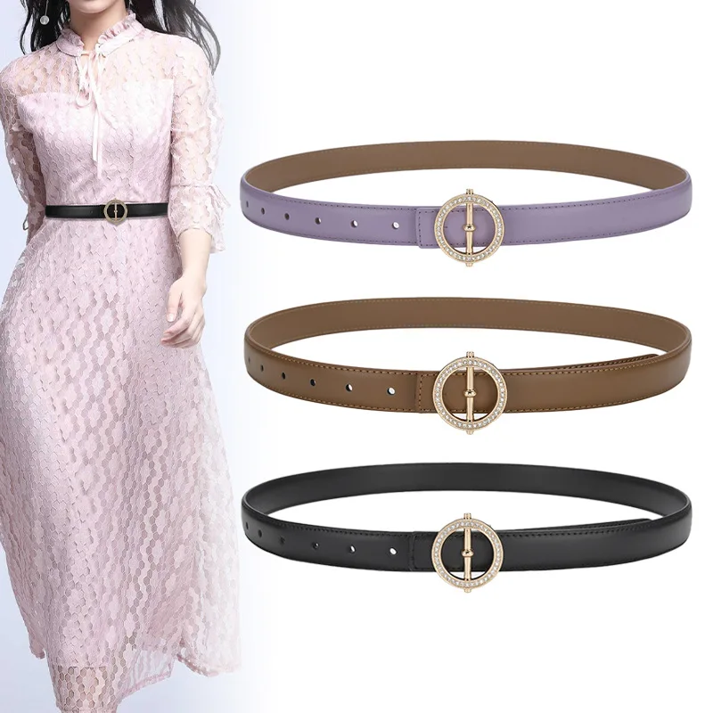 Women Genuine Leather Luxury Designer Jeans Belt 2.3 Cm Wide Delicate Female Waistband High Quality Adjustable Belts Clothes