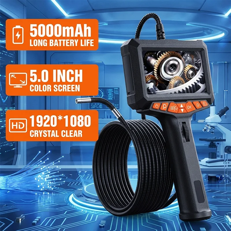 Two Way Articulating Industrial Endoscope Camera 1080P HD IPS Borescope Rotating Snake Inspection Auto Engine Cylinder Pipe