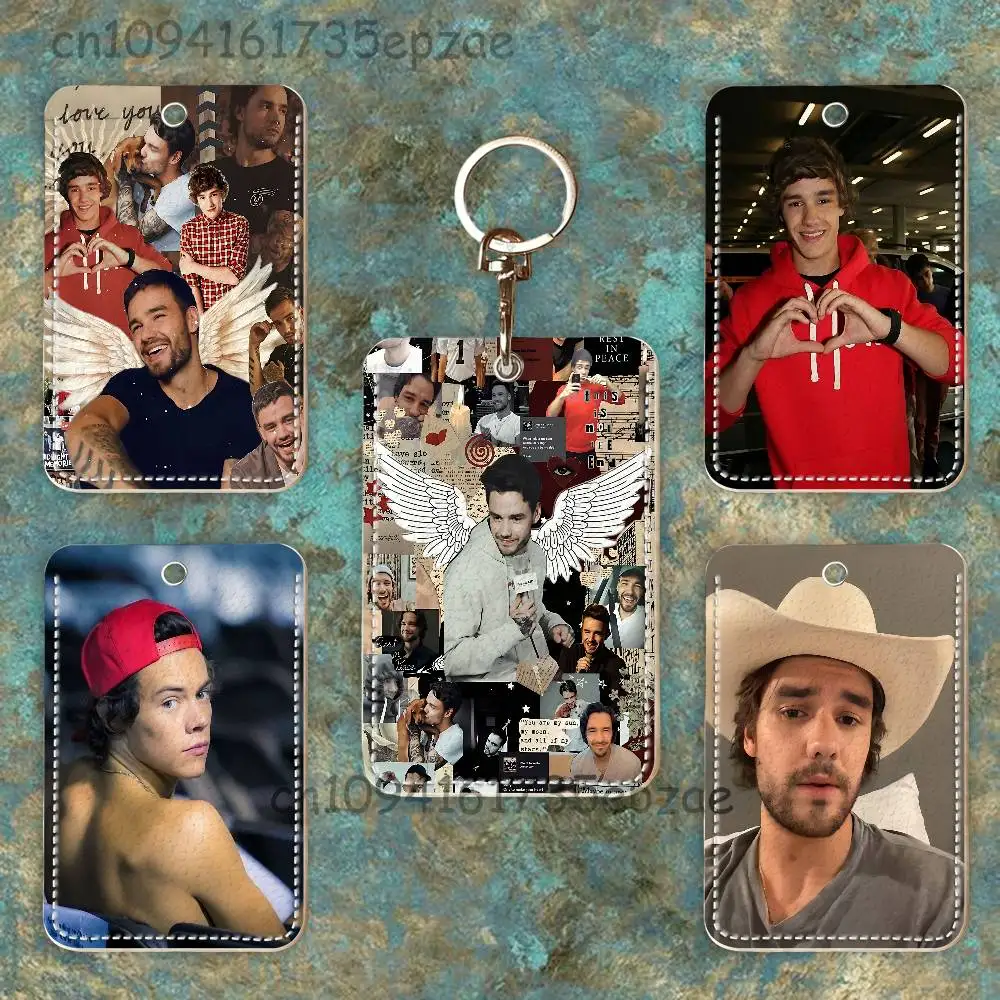

L-Liam P-Payne Premium PU Leather Card Holder Card Case with Metal Carabiner,Customizable Design for Daily Use