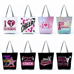 Custom Beach Women's Shoulder Bag Teenager Eco Reusable Tote Fashion Cheerleading Girls Gift Handbags Shopping Bags Cheerleader