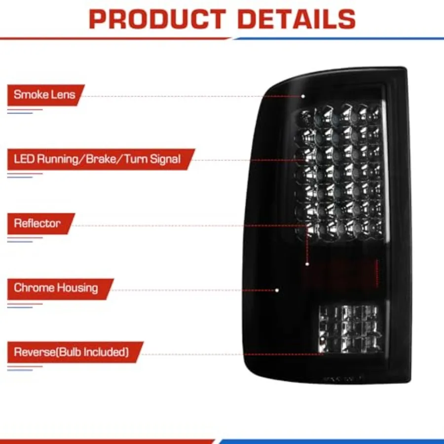 مجموعة الضوء الخلفي LED الخلفية لـ 20092018 دودج رام 1500 و 20102018 رام 2500 3500 شاحنات مع عدسة دخان كروم مصممة لـ F #5