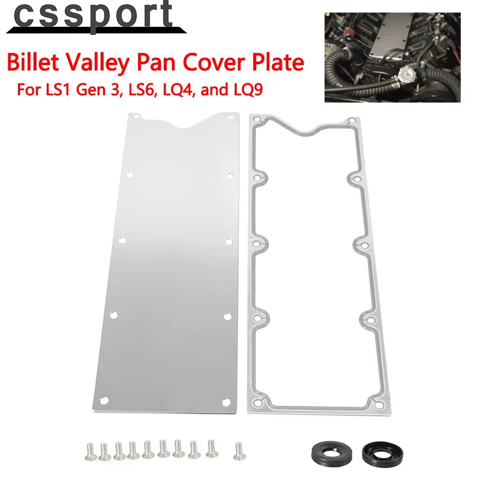 LS Gen 3 Billet Valley Pan Cover Plate Low Profile Silver Engine Blocks Cover Plate Billet Aluminum LSX LS1 LM7 LR4 LQ4 LS6 L59