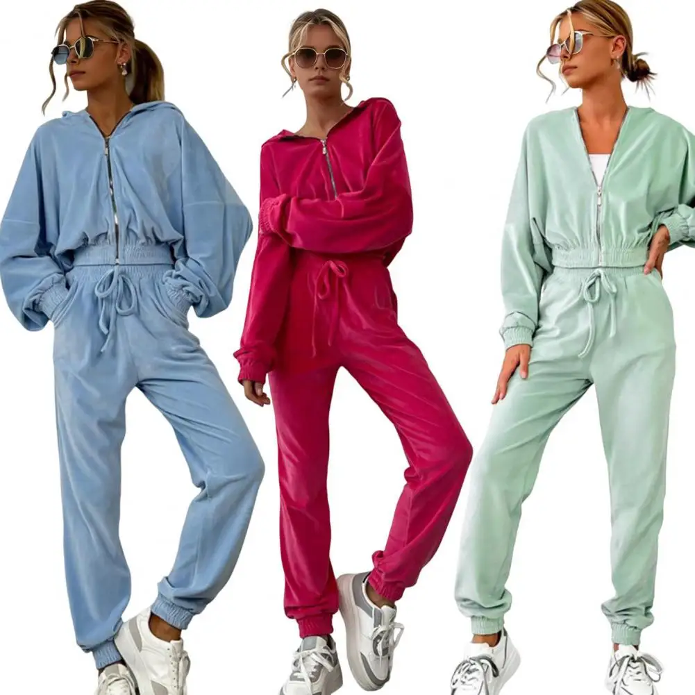 2026 가을 겨울 긴 소매 컬러 지퍼 재킷 바지 루즈핏 오피스 출퇴근 여성 가을 의상 세트 트랙수트