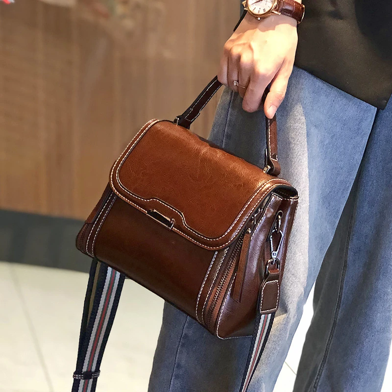 Oil Wax Cowhide Leather Women\'s Handbag 2024 New Crossbody Bag Lady Commuter Summer Bag Handbill Shoulder Messenger Bags