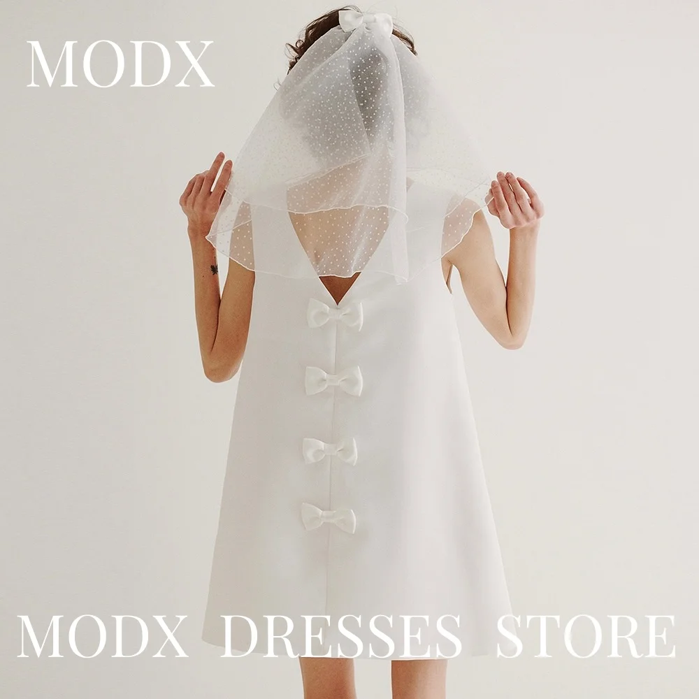 MODX Simple Korea Sleeveless Short Wedding Dresses 웨딩드레스 Bow O-Neck A-Line Backless Korea Photoshoot Customised Bride Gowns 2025