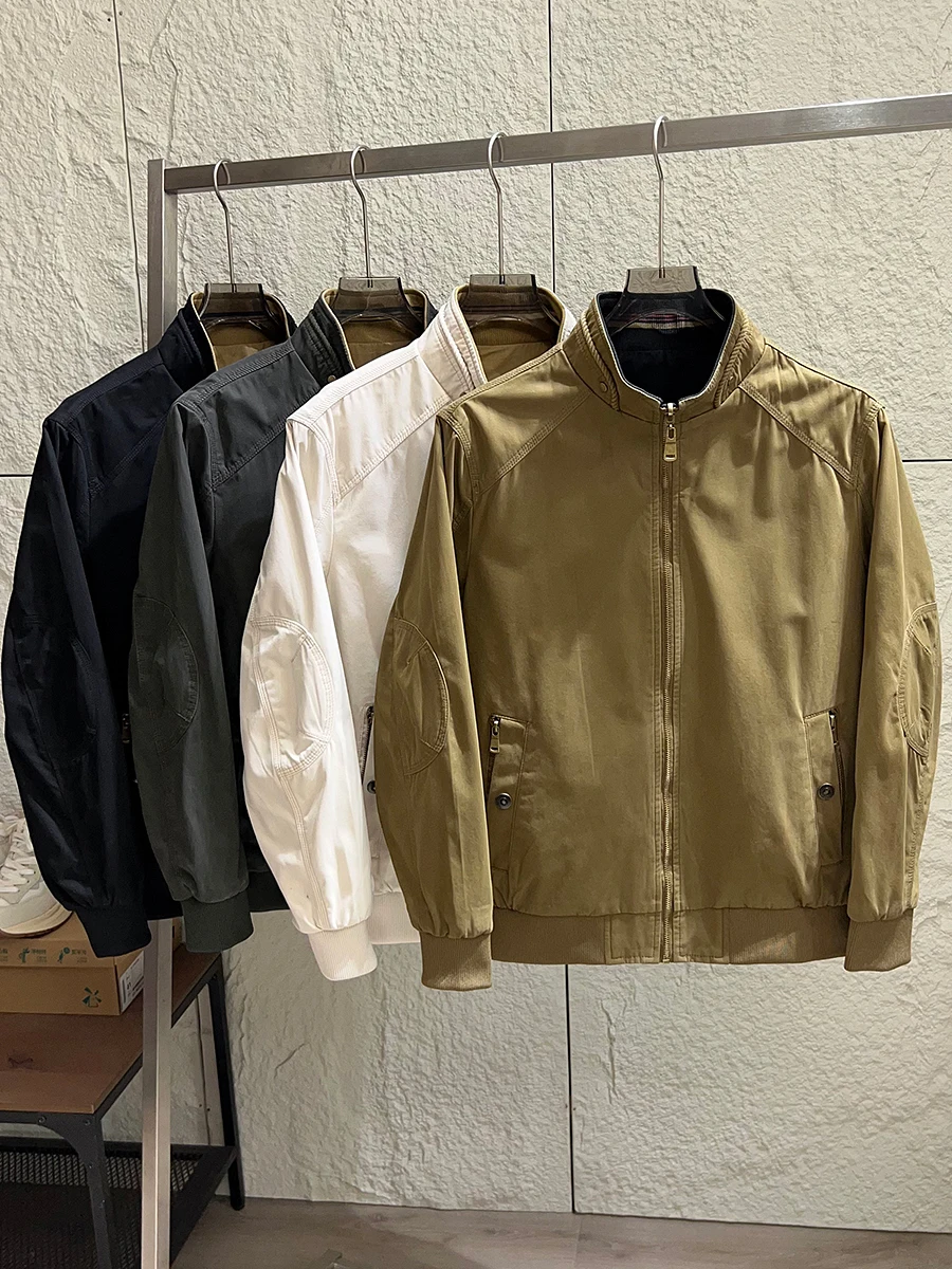 High Quality Men's Casual Cotton Work Jacket Spring Outdoor Full Zipper Stand Collar Double Wearability Fashionable Standard Fit