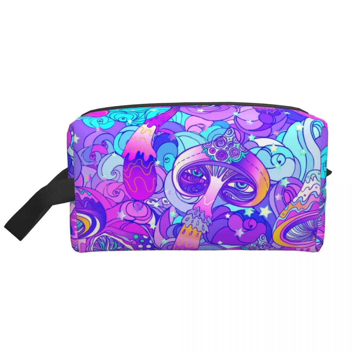 Psychedelic Trippy Magic Rainbow Mushroom Mysterious Boho Toiletry Bag for Women Cosmetic Makeup Bag Beauty Storage Dopp Kit