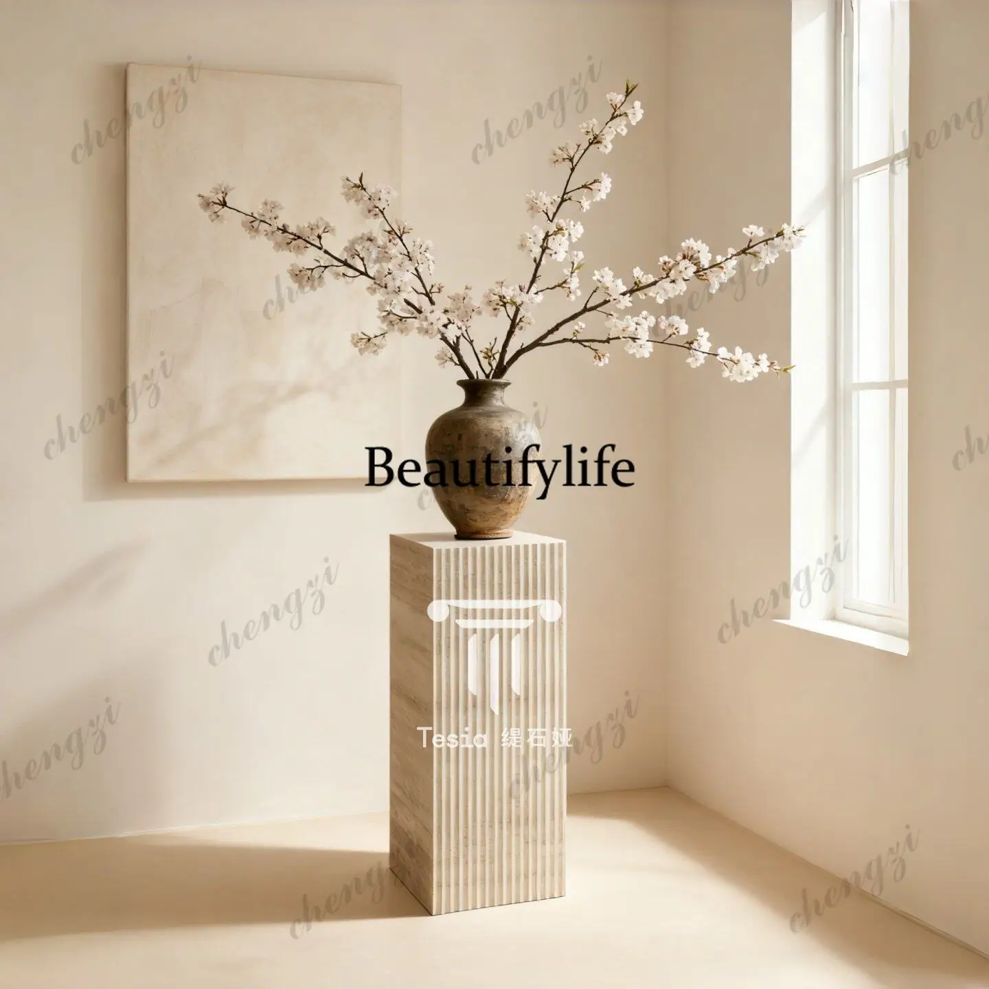 Natural travertine marble luxury jade stone decorative ornament sculpture base column floor