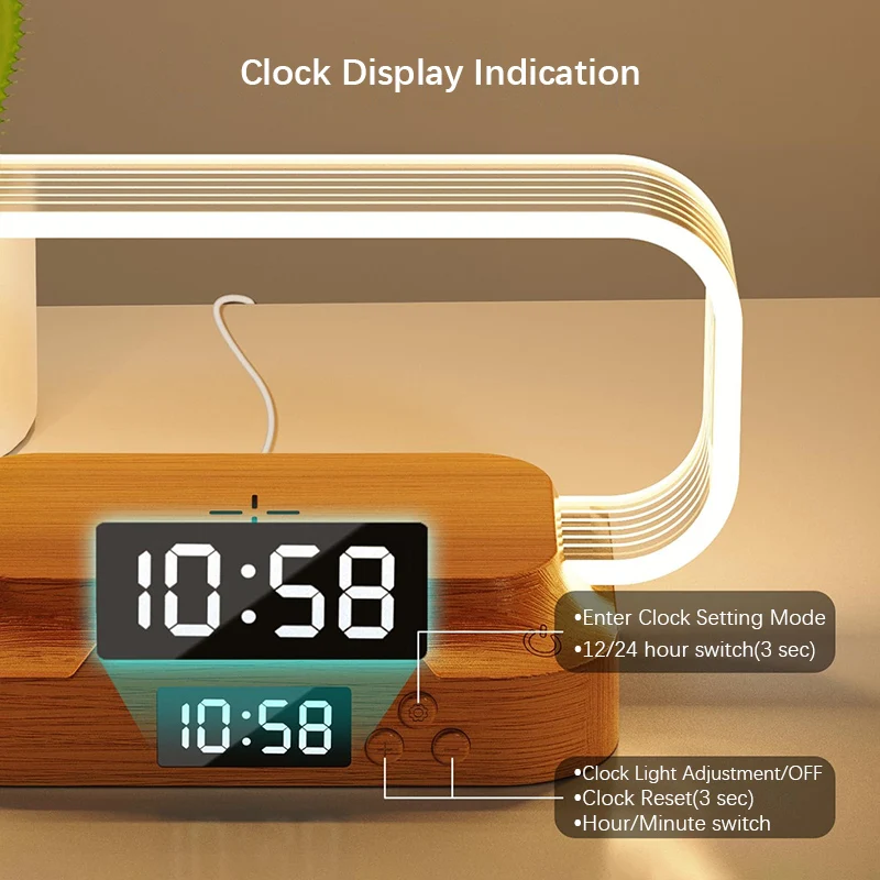 Infinite Touch Light with 15W Wireless Charging, Digital Clock, and Phone Holder - 3 Color Temperatures & Adjustable Brightness,