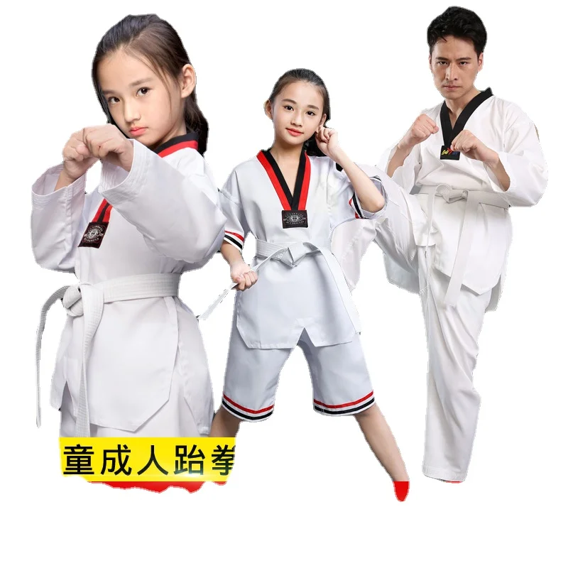 Taekwondo Clothing Children\'s Adult Long-sleeved Short-sleeved Cotton Men Women Spring Summer Karate Clothing Training Suit