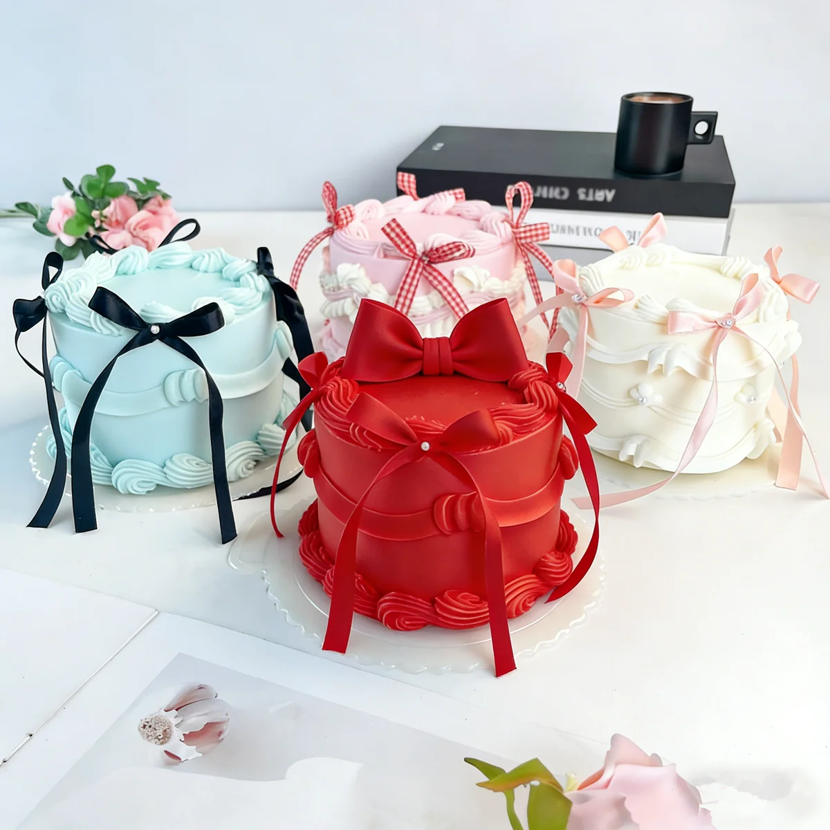 

4-дюймовая мини-поддельная модель кремового торта Kawaii, имитация многослойного торта на день рождения, лента, свадебная витрина, десертный домашний декор