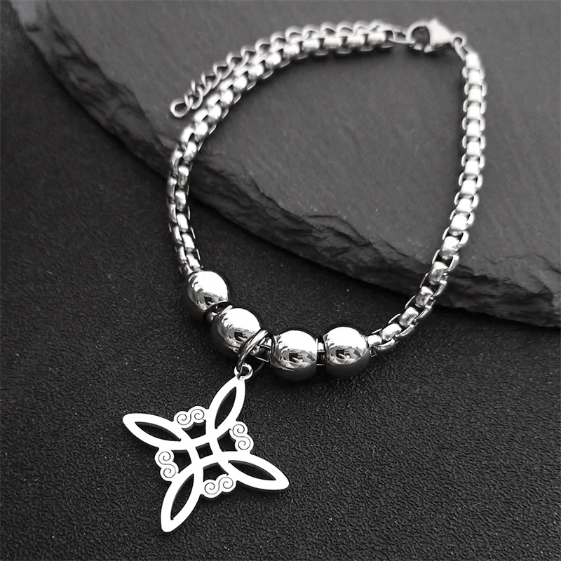 Wicca Celtic Knot Stainless Steel Bracelet Women/Men Silver Color Witch Geometric Irish Knots Bracelets Jewelry pulseras B7053S0