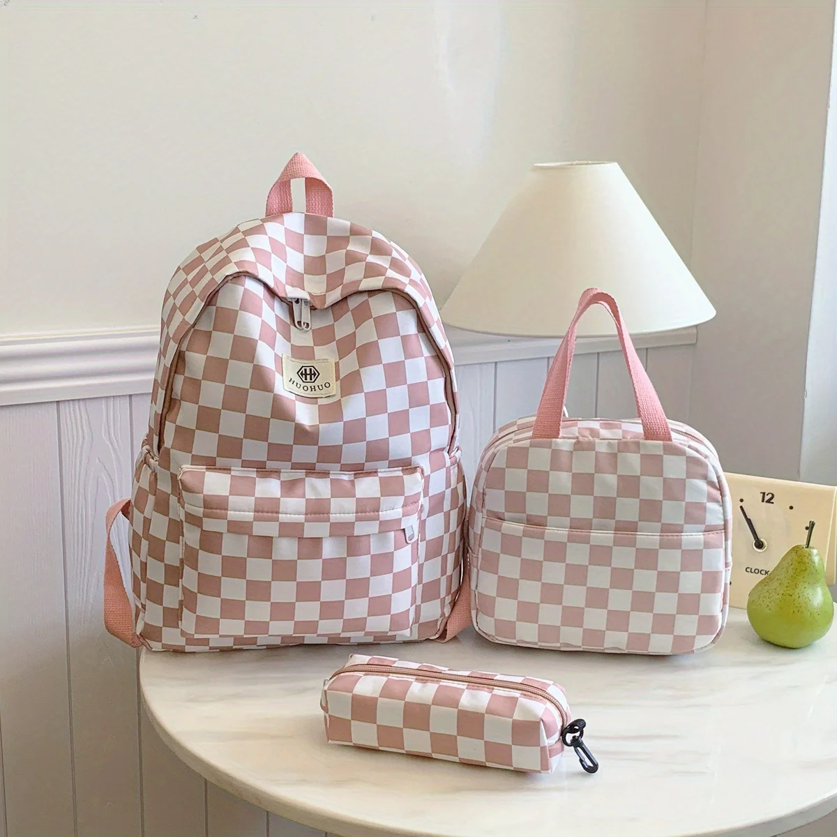 3pcs bagset High Quality Nylon Women Backpack Plaid Large Capacity SchoolBag School Season New Students Casual bag For Commute