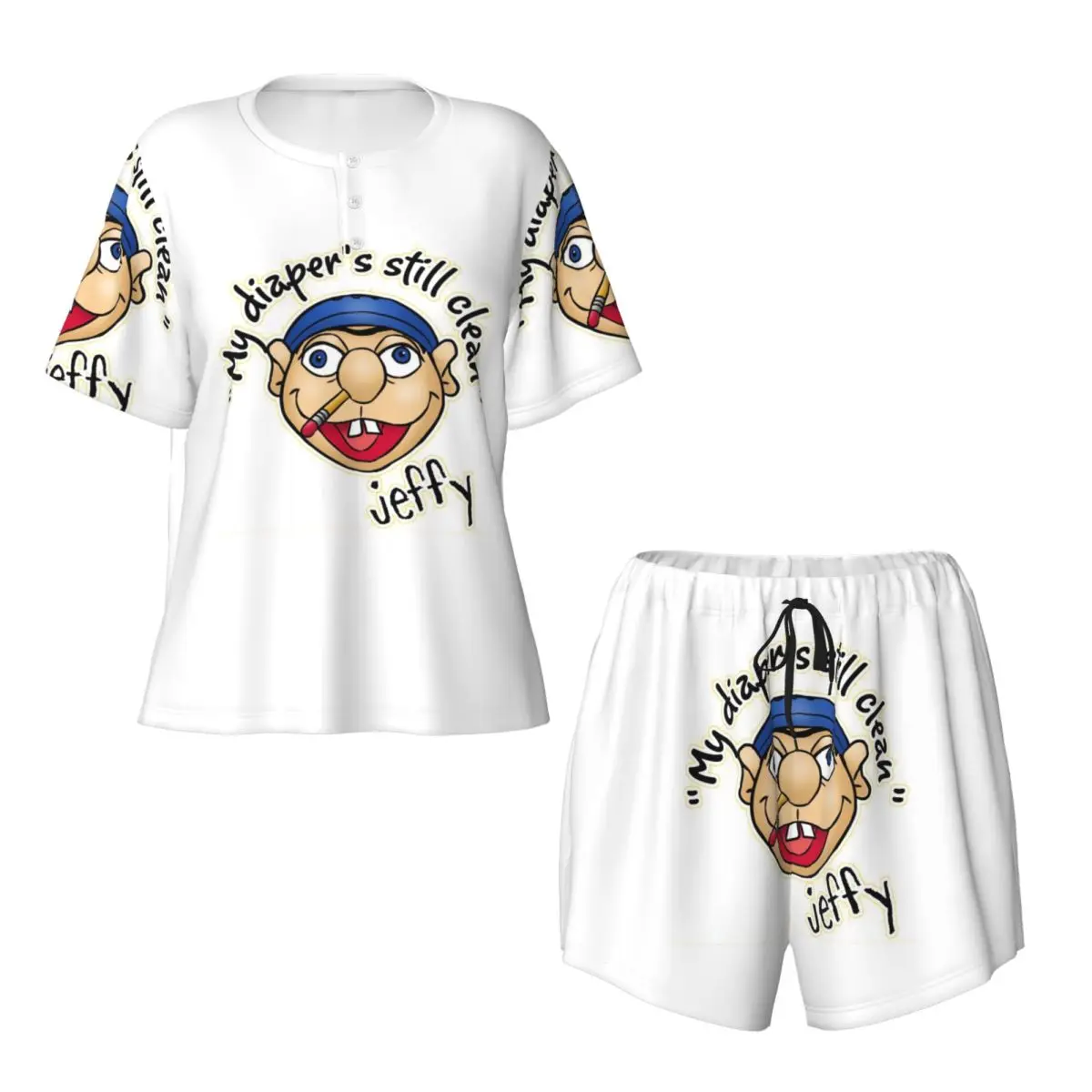 Jeffy My Diaper's Still Clean SML Round Neck Short Sleeves Nightdress for Sleeping Sleepshirts Women Loose