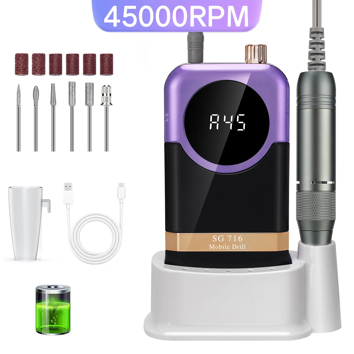 

DianaBeauty 45000 об/мин профессиональная дрель для ногтей перезаряжаемая электрическая шлифовальная машина для ногтей для маникюра гель-лак удаление шлифования