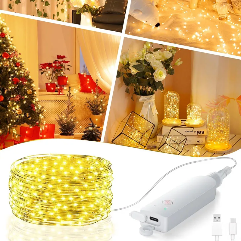 Twinkle Star LED Copper Wire String Lights 8 Modes Fairy String Light  Rechargeable Timer for Wedding Party Christmas Decoration