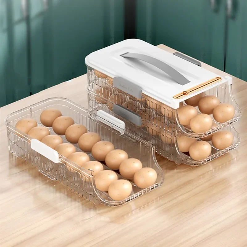 Automatic Scrolling Fridge Egg Storage Box Refrigerator Kitchen Organizer Home Organizers Airtight Containers Food Drawer Type