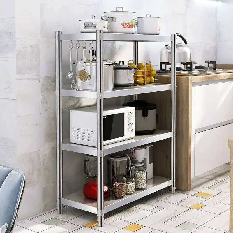 

Thickened Stainless Steel Kitchen Storage Rack Floor Multi-Layer Storage Rack Household Microwave Oven Pot Rack Storage