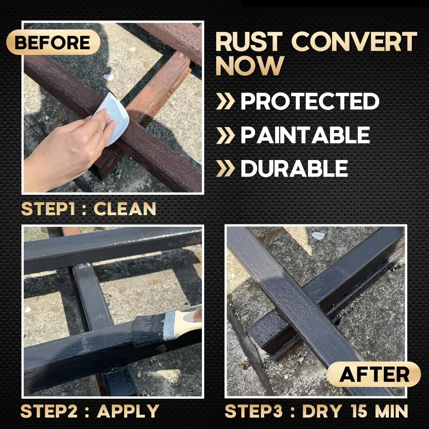 2-in-1 Rust Converter & Metal Primer Paint Heat & UV Resistant, Black Finish for Automotive, Marine, Industrial Metal Protection image 4