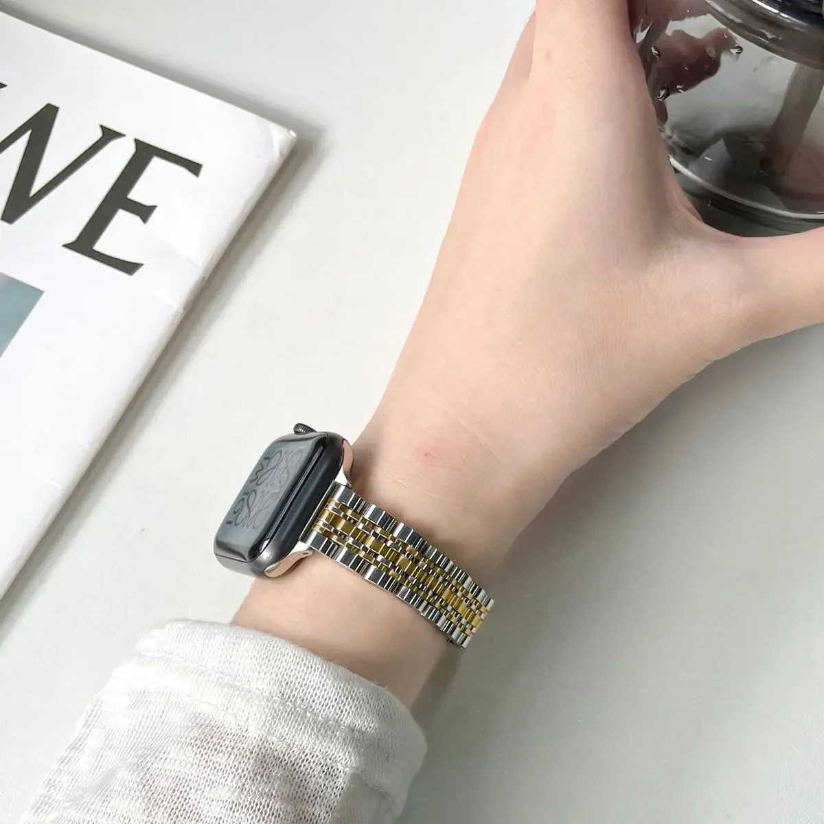 Bracciale da ragazza in metallo per cinturino Apple Watch 40mm 8 7 41mm/45mm 38mm 42mm 44 per cinturino in acciaio inossidabile di lusso iWatch starlight