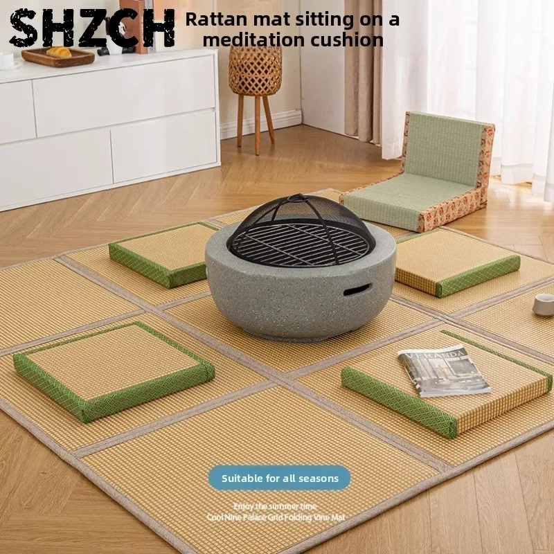 Square Floor Cushion with Coconut Fiber Tatami Meditation Mat Bay Window Seat Pad Cross-Legged Sitting Mat for Yoga & Home Decor