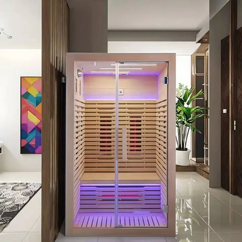 Indoor 2 Person Full Spectrum Infrared Sauna Hemlock Wood Steam Room Modern Home Custom