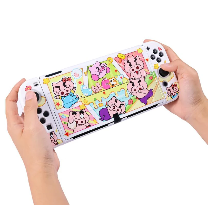 Cartoon Pig Hard TV Dock Cover Stand Charger Crystal Shell For Nintendo Switch Oled NS Joy-Con Controller TPU Protector Case