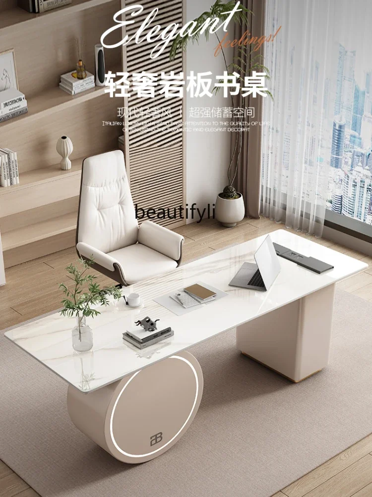 Italian Light Luxury Stone Plate Desk Modern Minimalist Study Computer Desk