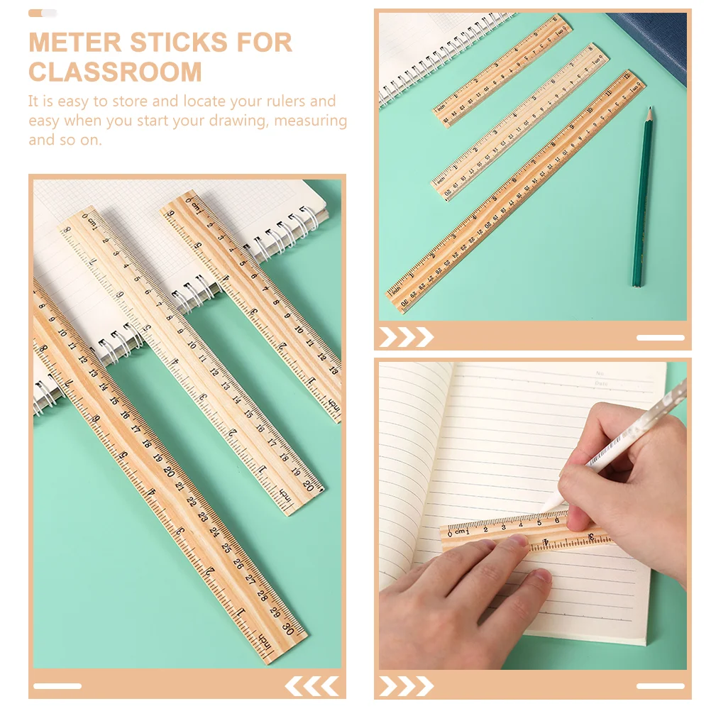 12 Pcs Woodworking Ruler Wooden Straight Rulers Student Meter Sticks for Classroom