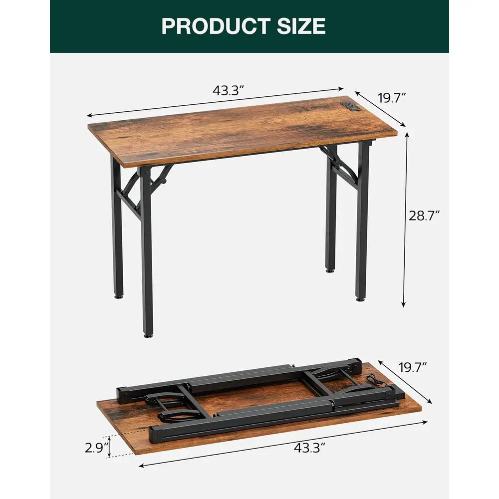 Portable 43.3 Folding Craft Desk with Built-in Outlets, Rustic Brown