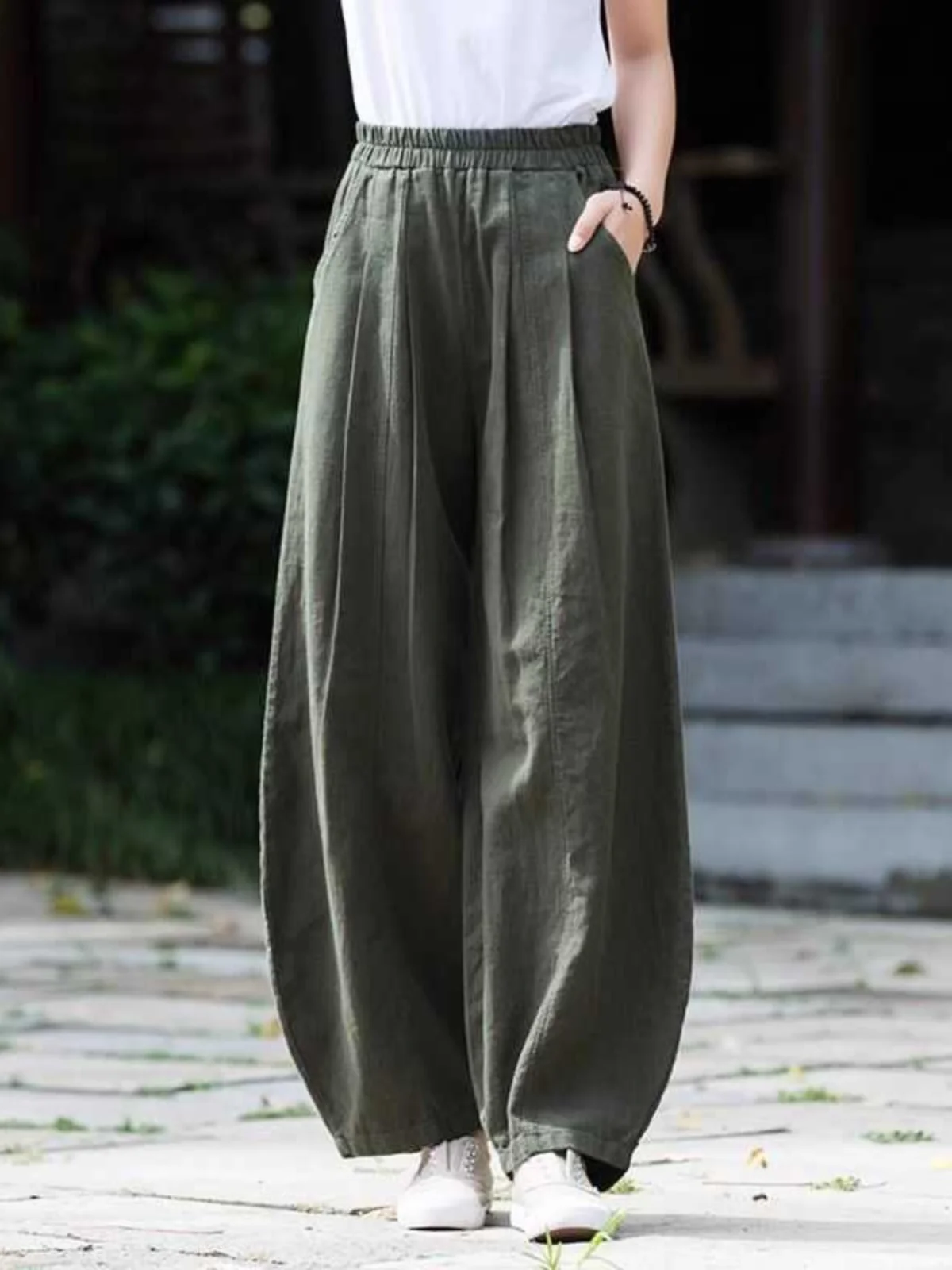 سراويل فانوس فضفاضة جديدة من القطن والكتان للصيف للسيدات بنمط رفيع فني عتيق ضيق وواسع الساق سراويل طويلة غير رسمية