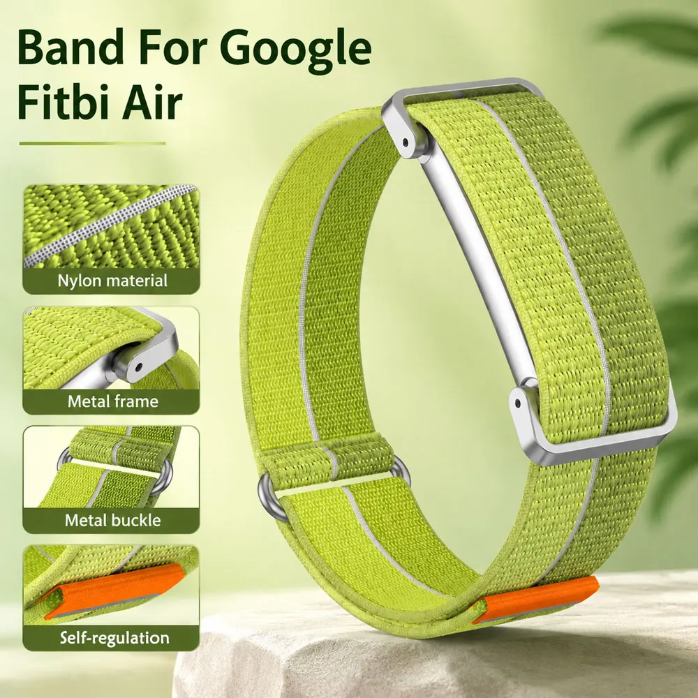 Metallrahmen-Nylonband für Google Fitbit Air, freundliches, verstellbares, atmungsaktives, weiches Stoff-Ersatzband für Google Fitbit Air