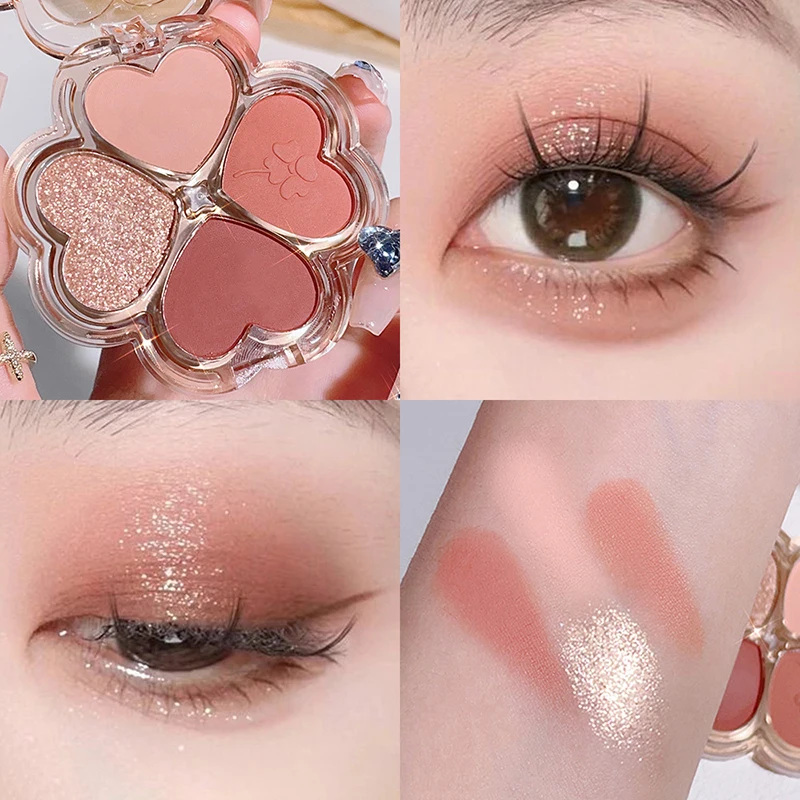 Eyeshadow 4Color Earth Color Plate No Makeup Natural Pearlescent Matte Fine Shimmer Pure Makeup Lucky Four-leaf Clover Eyeshadow