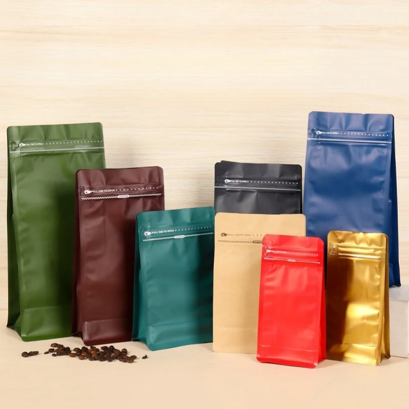 StoBag 50pcs Coffee Beans Bag Packaging Aluminum Foil with Air Valve Sealed for Food Powder Tea Nuts Storage Airtight Pouches