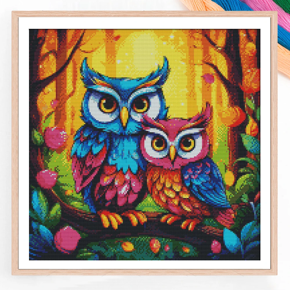 Animal Painting Cross Stitch Kit DIY Set Handmade Hand Embroidered Colorful Owls Living Room Foyer Fashion Decoration Painting